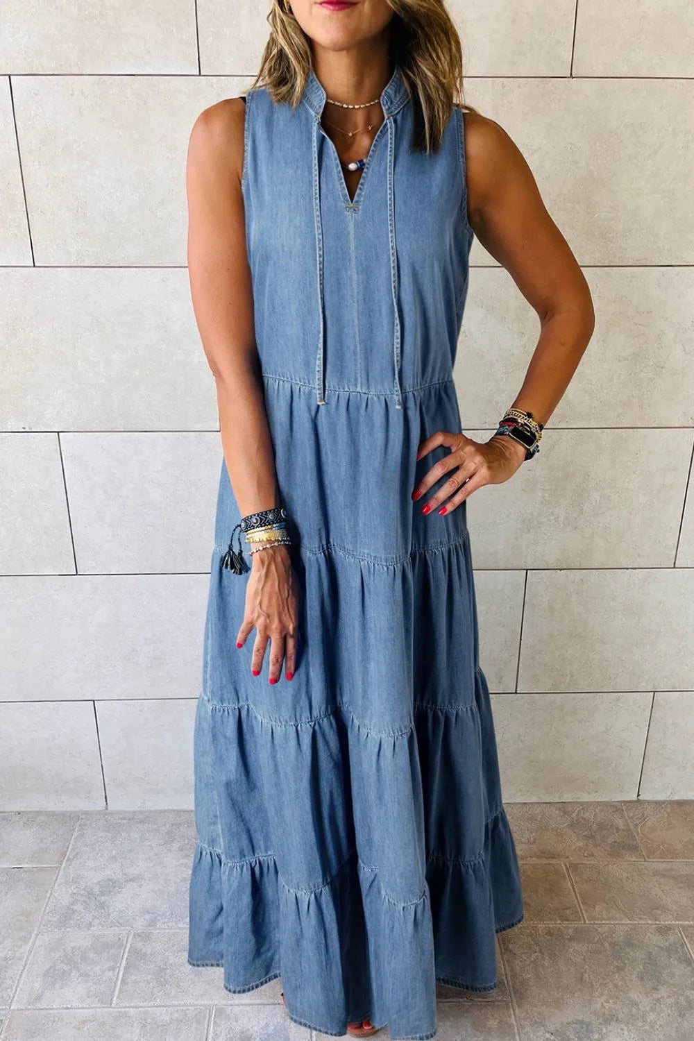 long sleeve womens denim dress Light Mineral Wash Denim Long Sleeve Mini Dress main image 0