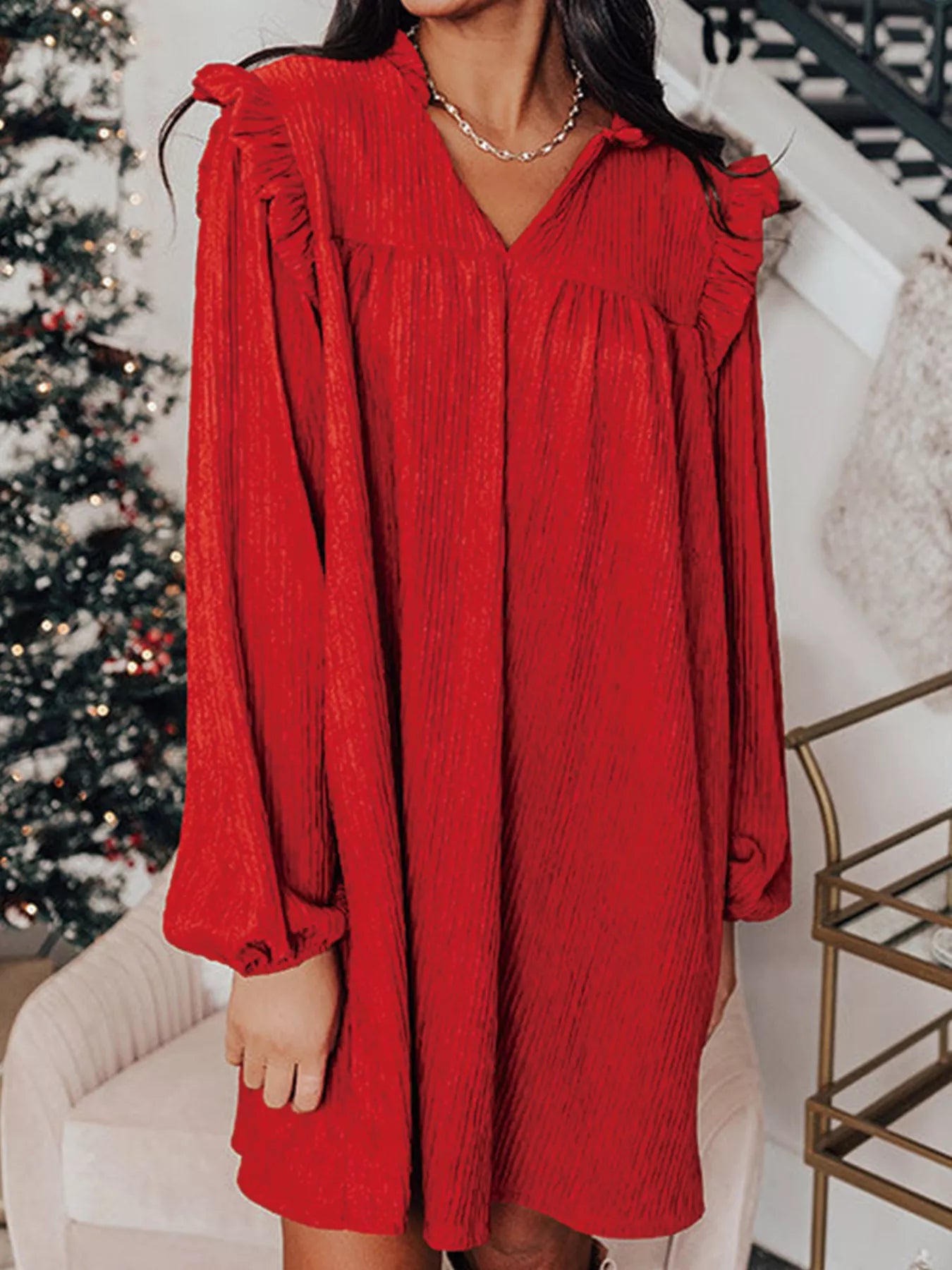Textured Ruffled Mini Dress